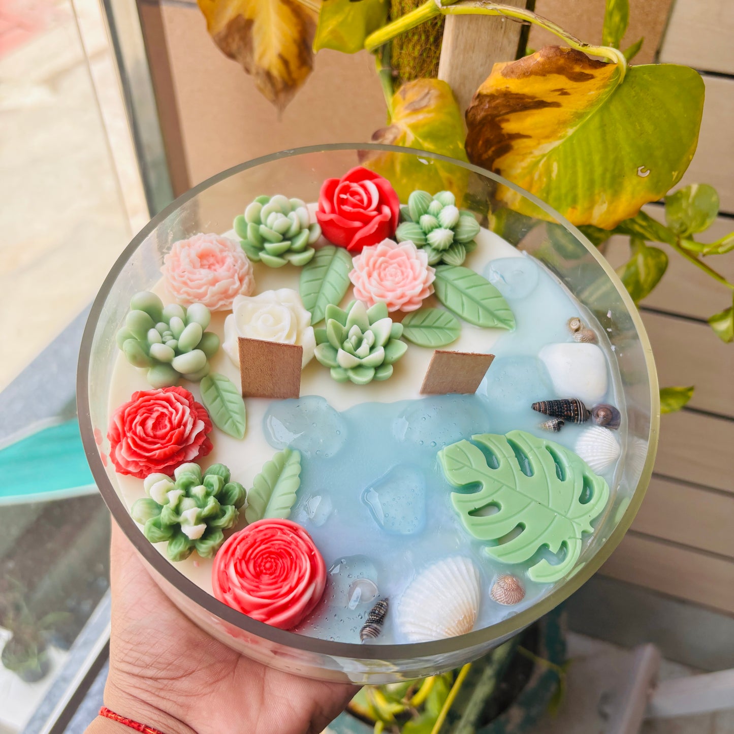 Aqua Flower Candle