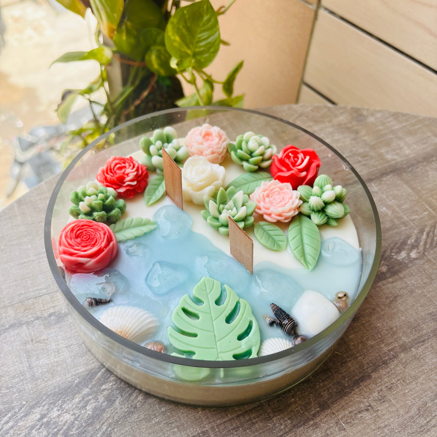 Aqua Flower Candle