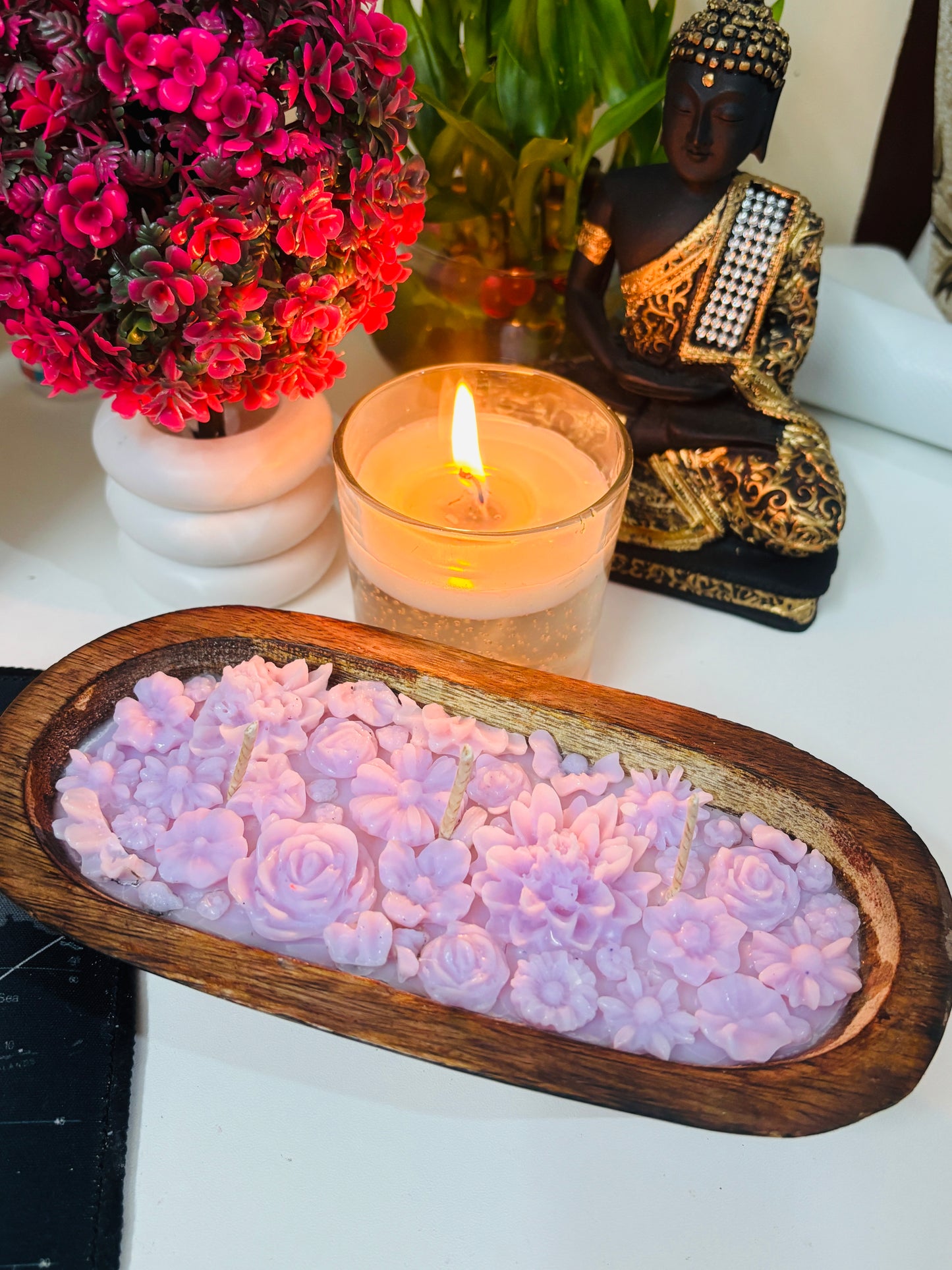 Wooden Flower Boat Candle