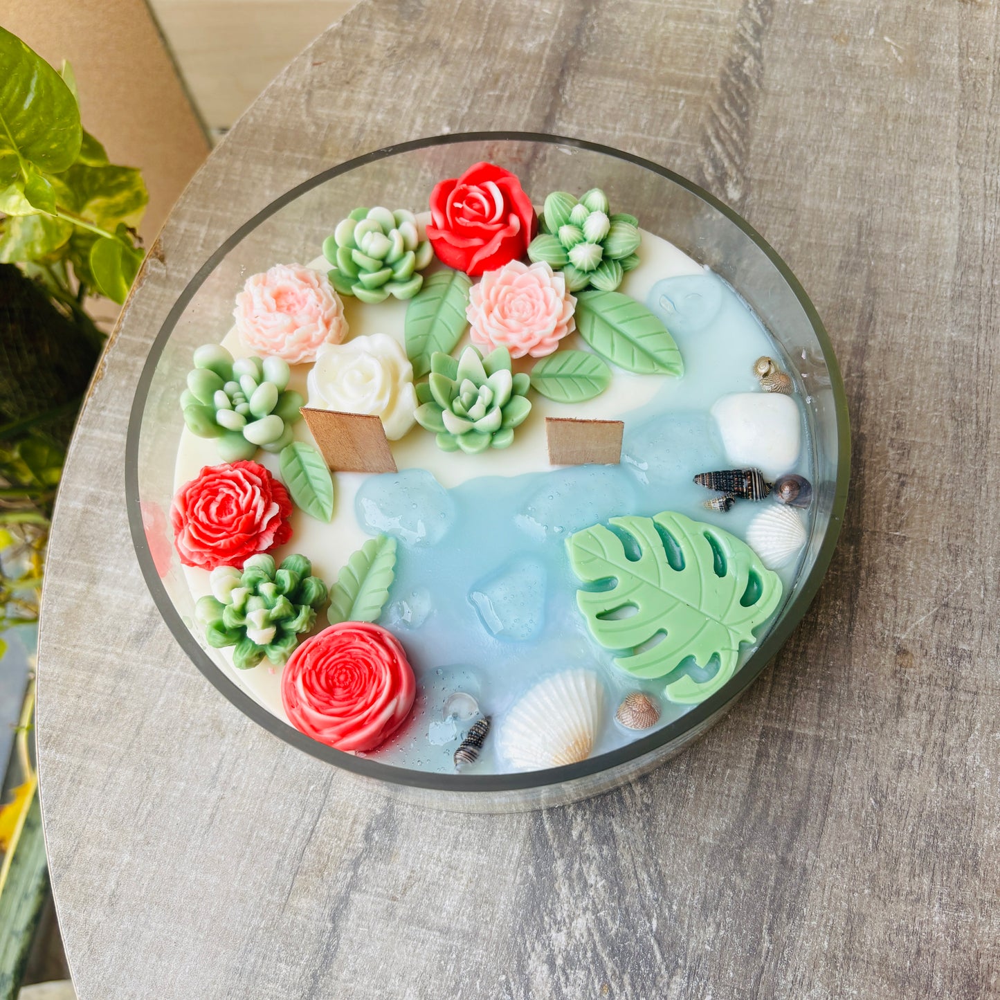 Aqua Flower Candle