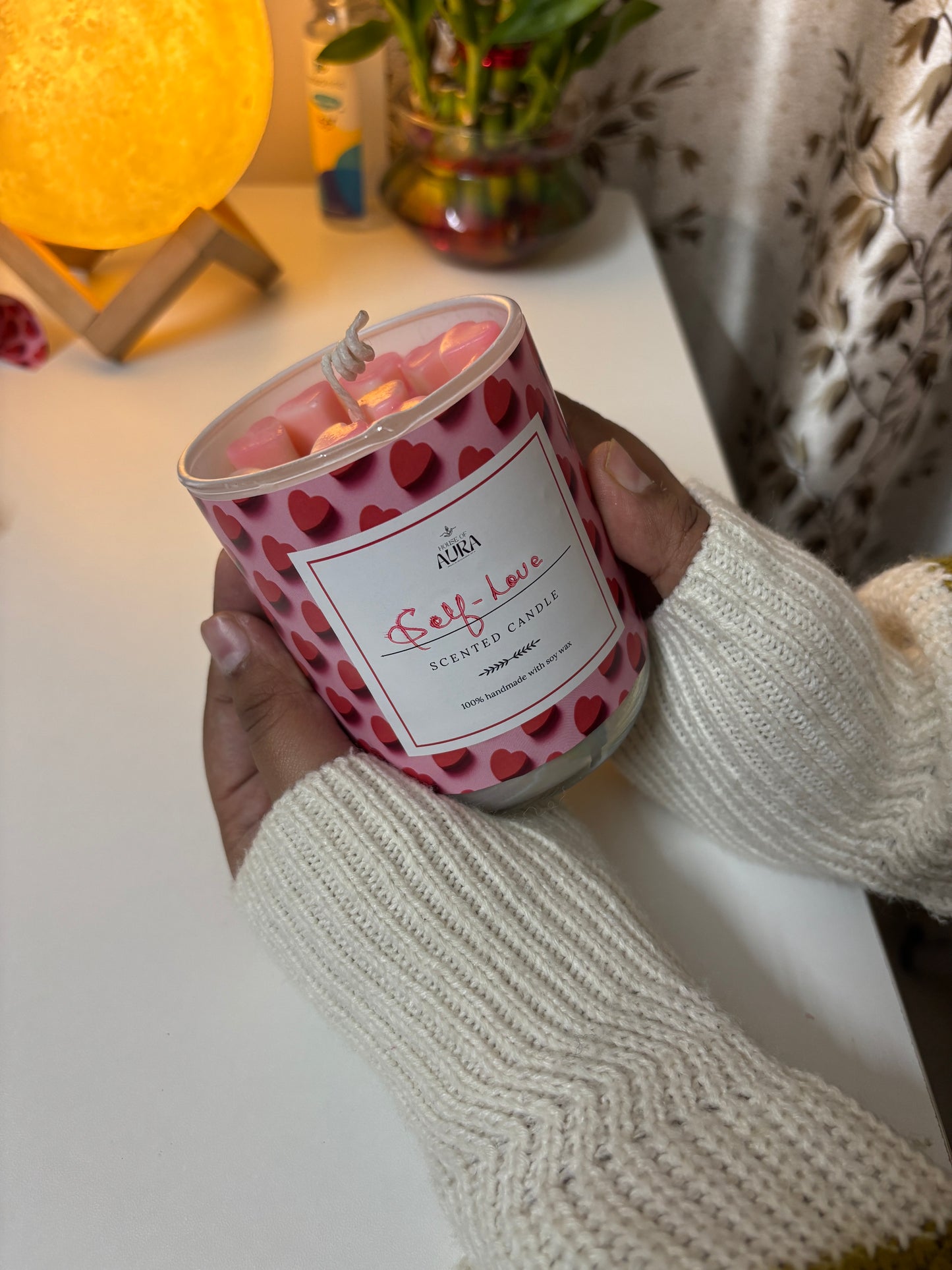 Crystal Glass Jar Candle with Heart & Message Embeds