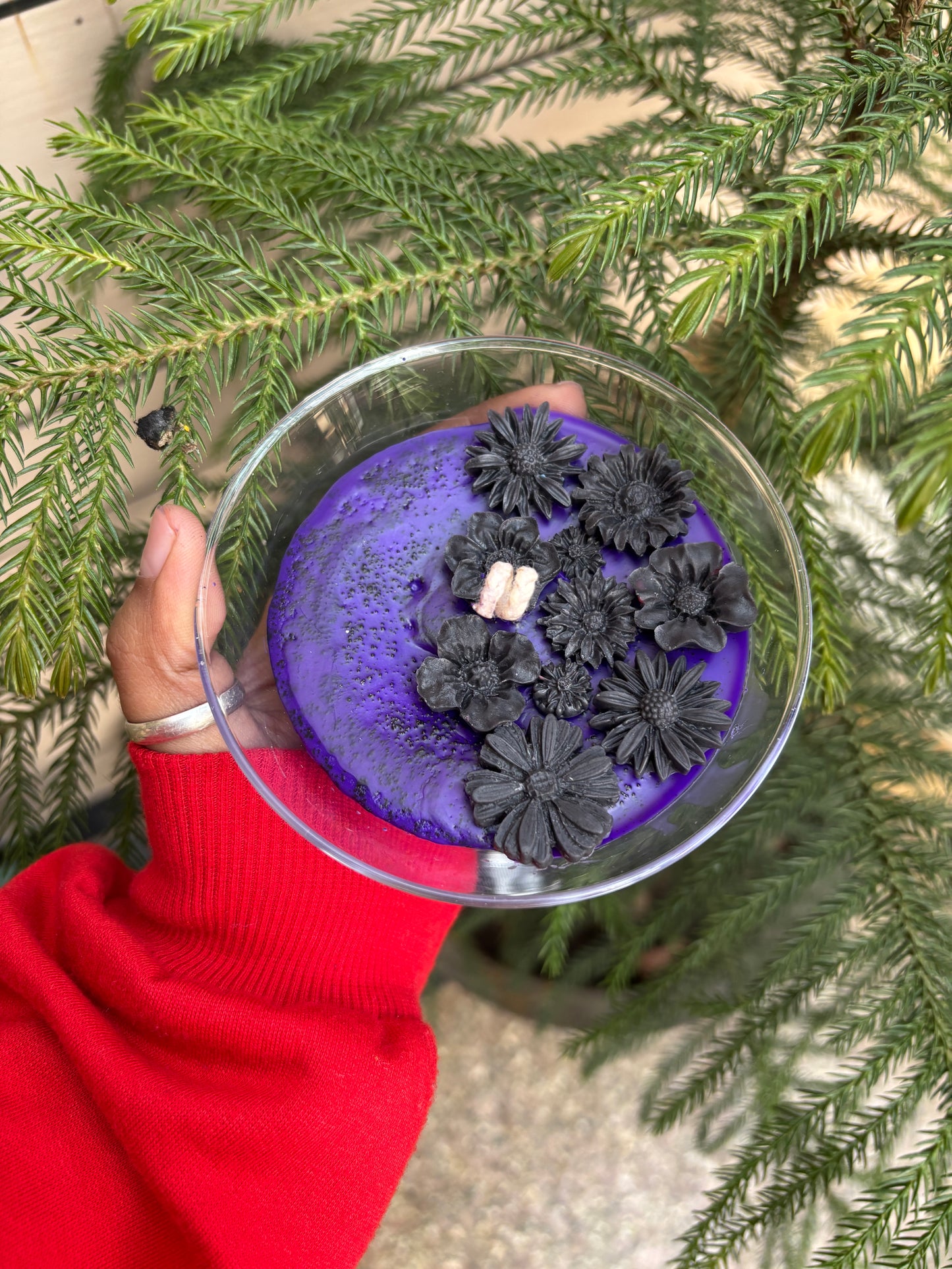 Wine Candle with Black Flower