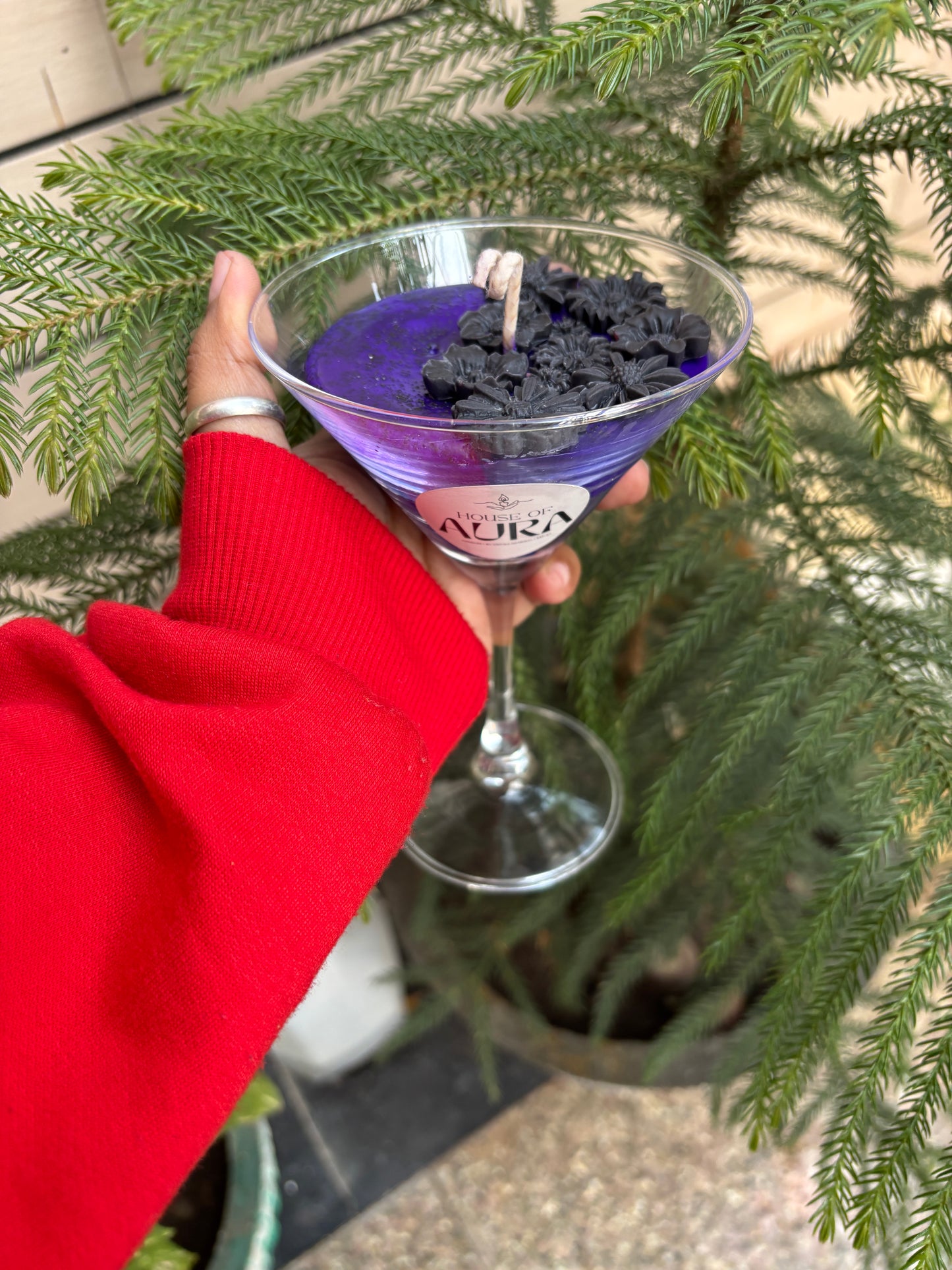 Wine Candle with Black Flower