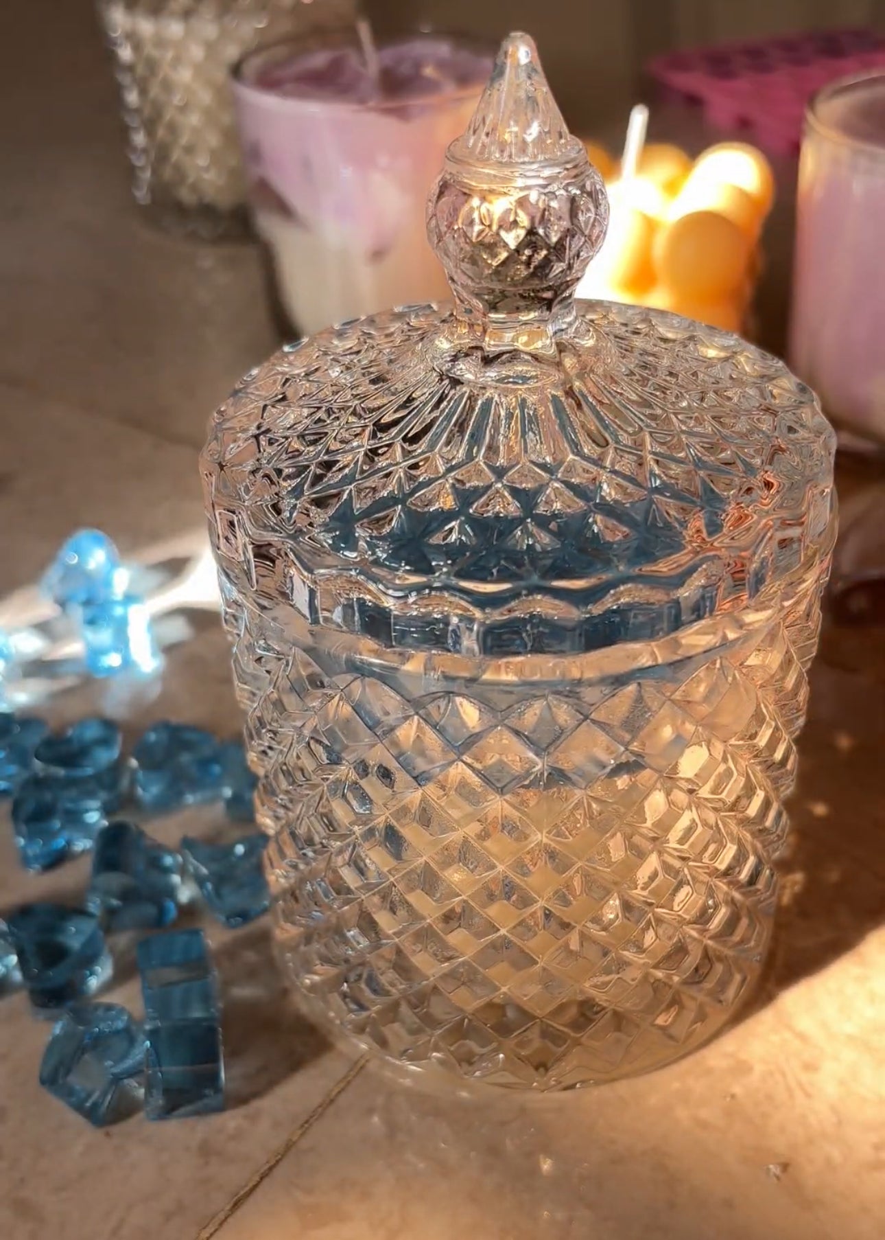 Blue Hearts Crystal Jar Candle