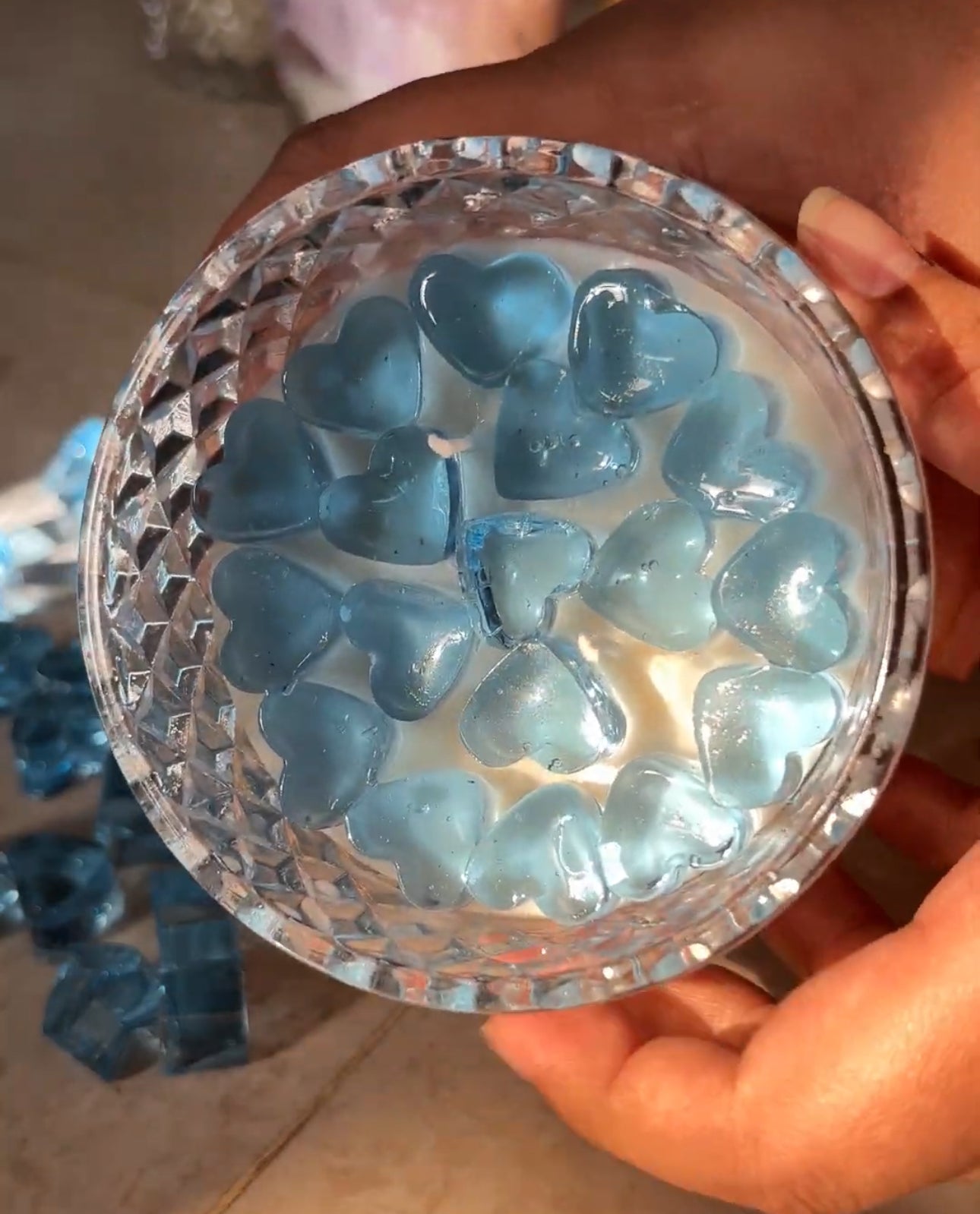 Blue Hearts Crystal Jar Candle